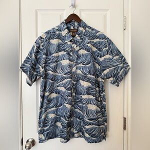 Cooke Street Blue Wave Print Short-Sleeve Shirt